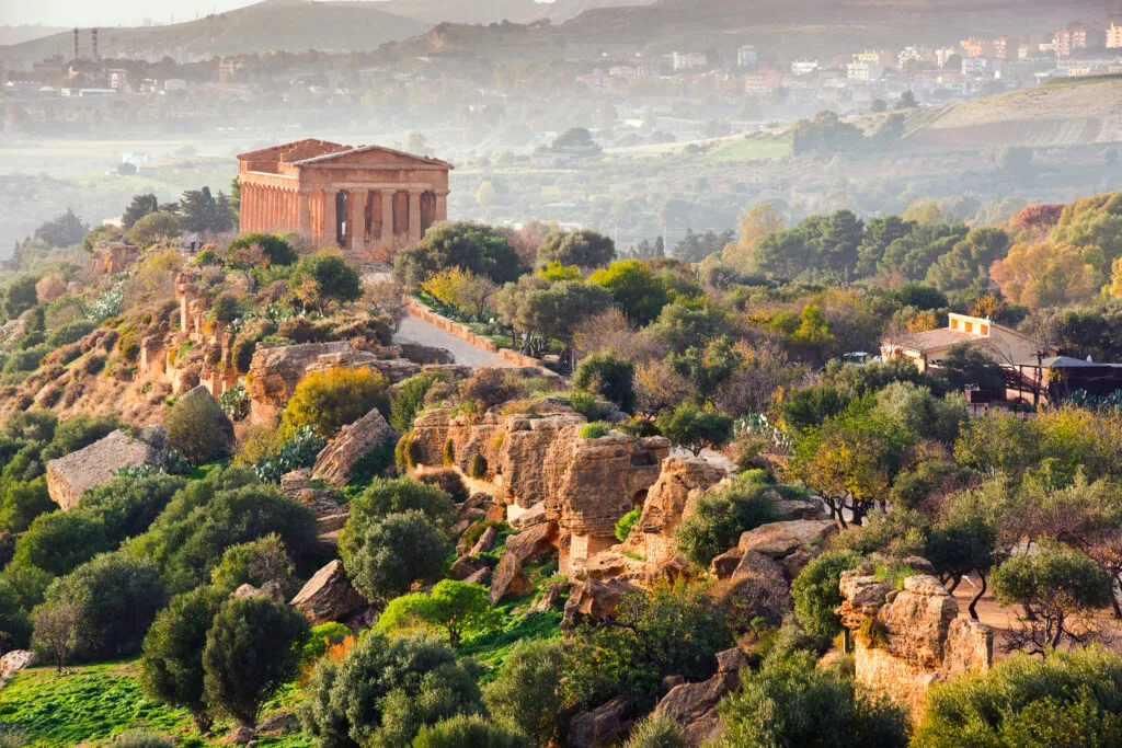 Agrigento, Sicily island in Italy. Famous Valle dei Templi, UNESCO World Heritage Site. Greek temple - remains of the Temple of Concordia.
