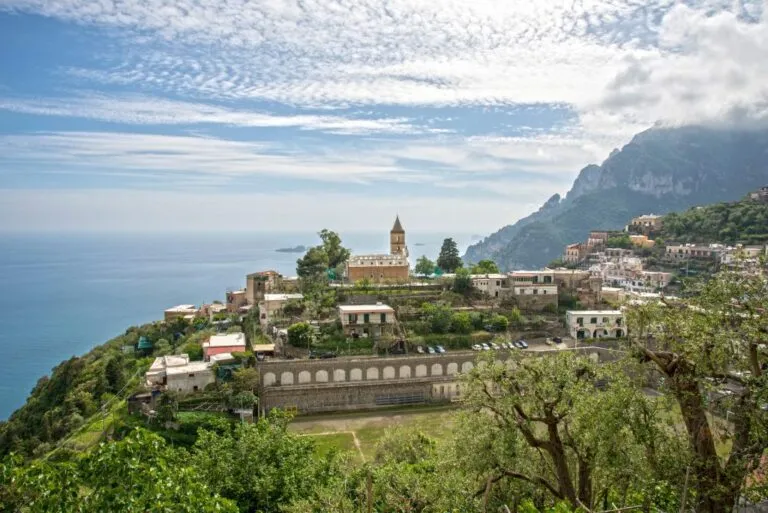 View of village montepertuso above positano x